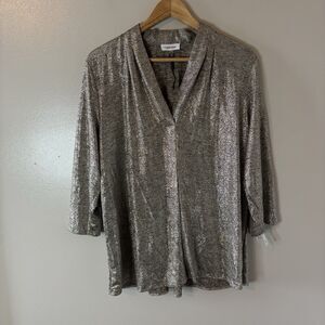 Calvin Klein NEW Gold Shimmer Blouse Liquid Knit Top Holiday Party Womens Sz 1X